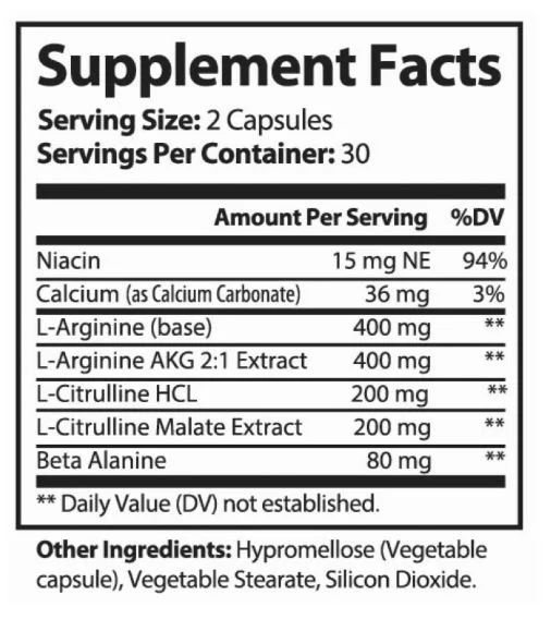 Blue Horse supplement facts label
